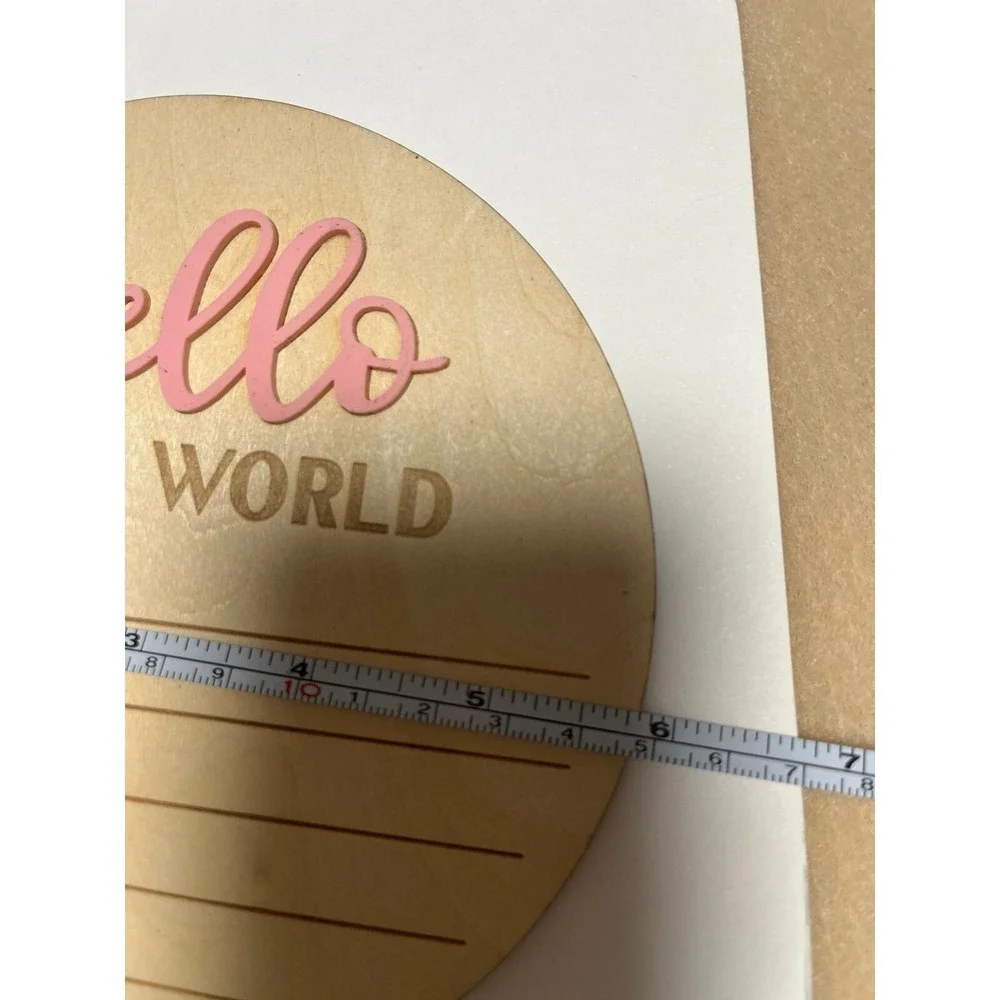 Hello World Pink wood Baby Announcement 6in keepsake Hospital‎ Newborn scrapbook